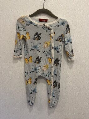 Milkbarn Butterfly Print Footed One-Piece in Yellow and Blue